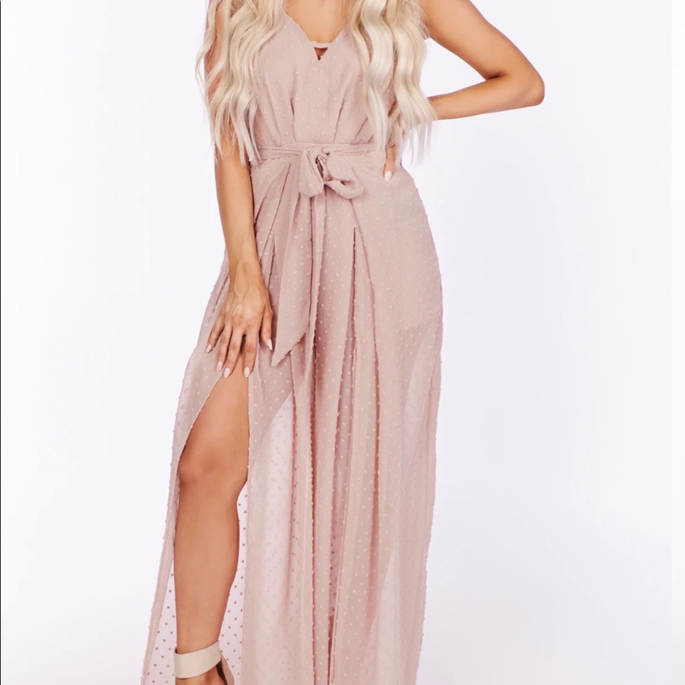 Swiss dot leg slit jumpsuit